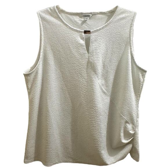 Calvin Klein White Sleeveless Shirt/Top Textured Fabric Keyhole Metal Piece XL - Picture 1 of 9